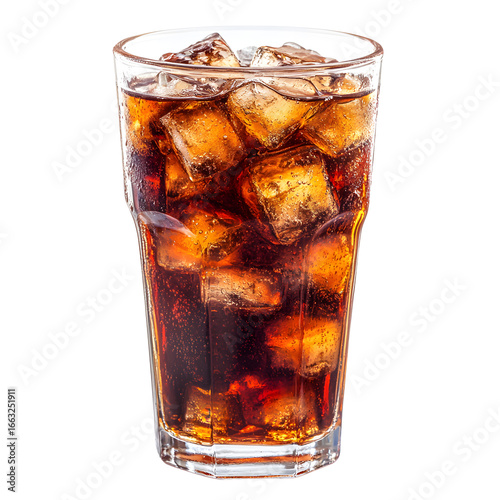 Crystal Clear Glass of Refreshing Soda Beverage on Ice Cube Close-up