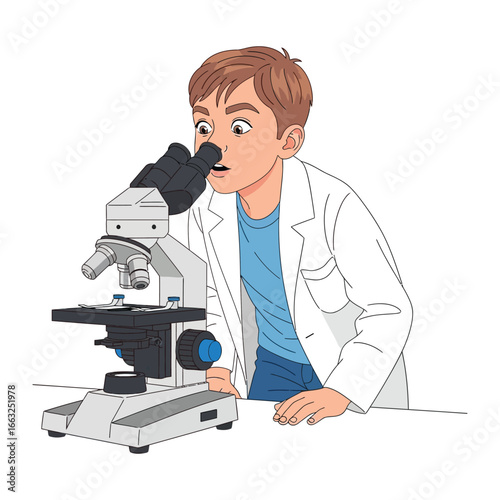 Boy observing scientific instruments: A young person is absorbed, deeply engrossed in scientific exploration. Delving into the world of discovery.