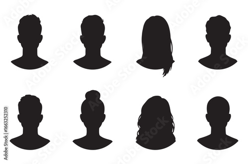 Set of eight diverse human head silhouettes.