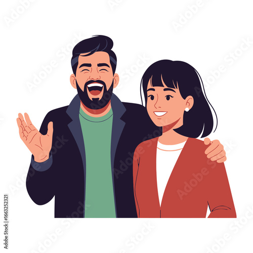 Couple in Laughter and Affinity: A charming couple, with a shared moment of laughter and affection, embodies the warmth of a close relationship. Expressing the happiness in the everyday life.