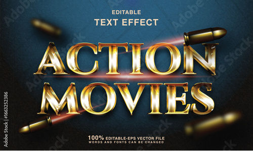3D Gold Bullet Action movies Typography editable text effect