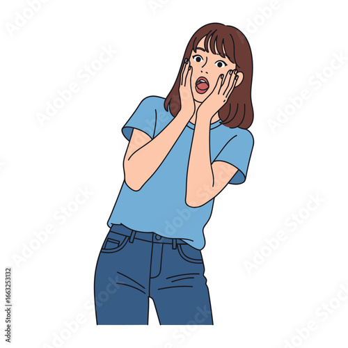 Unveiling Amazement: A portrait of astonished woman, Her expression conveys awe and wonder, creating a visual narrative of surprise and disbelief.