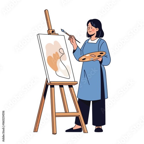 Creative expression on canvas: An artist immersed in their craft, bringing a new form to life on an artboard, capturing the essence of artistic passion and creative endeavor.