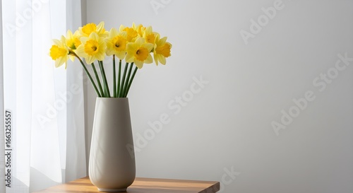 Wallpaper Mural Bring spring indoors with vibrant daffodils in vase on table near sheer curtain Torontodigital.ca