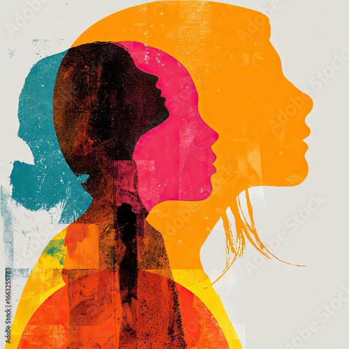 Overlapping Female Silhouettes in Vibrant Colors