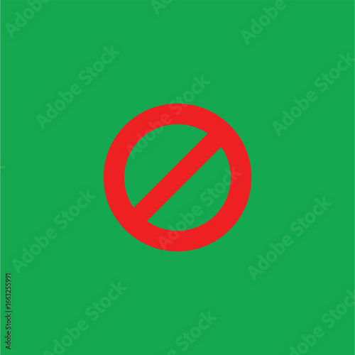 Forbidden Sign: A bold red prohibition sign, a universally recognized symbol, prominently displayed against a vibrant green backdrop. Evokes strong messages about boundaries and rules.