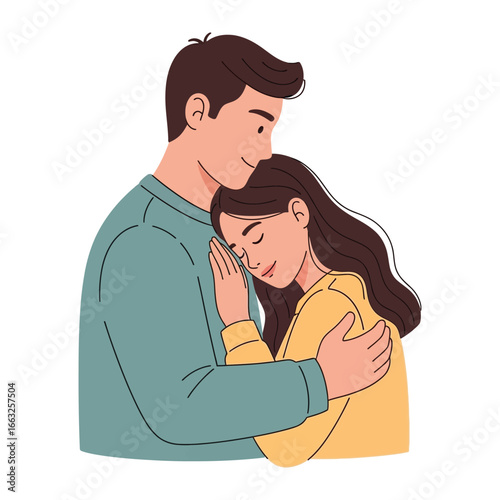 Embraced Affection: A tender illustration portrays a loving couple in a comforting embrace. The warmth of their affection radiates, symbolizing connection and mutual support.
