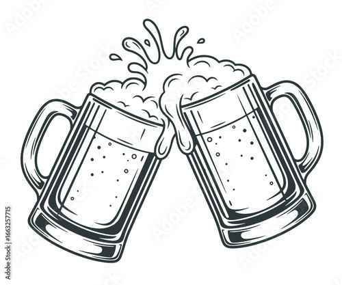 Illustration of Two Beer Mugs Toasted Together