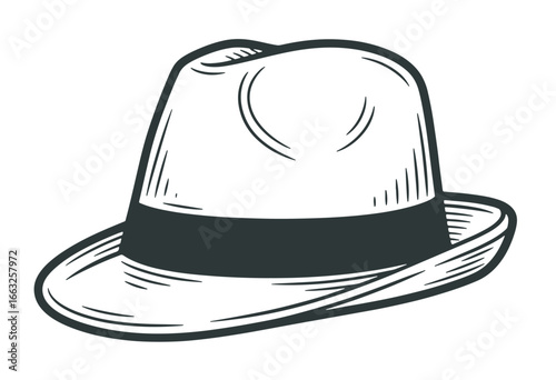 Vintage-Style Fedora Hat Hand-Drawn Illustration