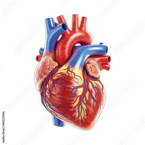 Vibrant Human Heart Anatomy Vector Art - Vivid Depiction of Cardiovascular System Structure and Blood Vessels for Educational Purposes