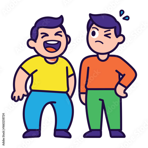 Comic Expressions: A fun illustration showcases two figures, one bursting with laughter and the other expressing an exasperated mood, perfectly capturing contrasting emotions.
