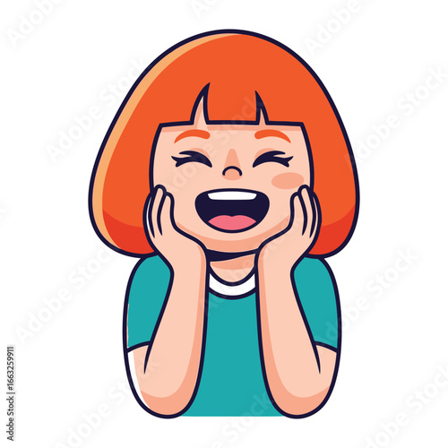 Joyful Expression: A delightful illustration of a happy girl with rosy cheeks, her eyes sparkling with delight, showcasing pure, unadulterated joy and elation