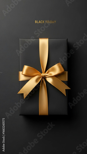 Elegant Black Gift Box with Golden Ribbon for Black Friday Sale