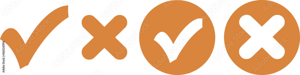 Fototapeta premium Brown Tick Cross Mark Icons Set Approval Denial Choice On White Background