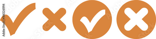 Brown Tick Cross Mark Icons Set Approval Denial Choice On White Background