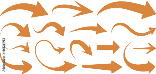 Diverse Brown Arrows Collection Pointing Directions on Transparent Background