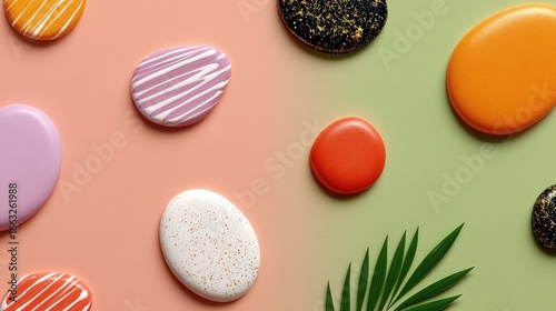 Pastel Colored Abstract Shapes and Stones on a Two Tone Background