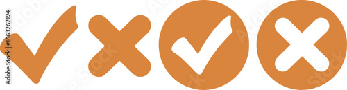 Orange Check Mark, Cross Sign on White Background, Yes No Symbols, Approval Icons