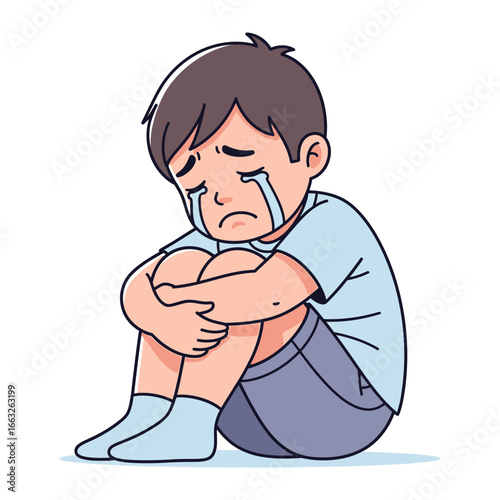 Child's Emotional Meltdown: An illustrated depiction captures the vulnerable moment of a young child, huddled and overcome with tears.
