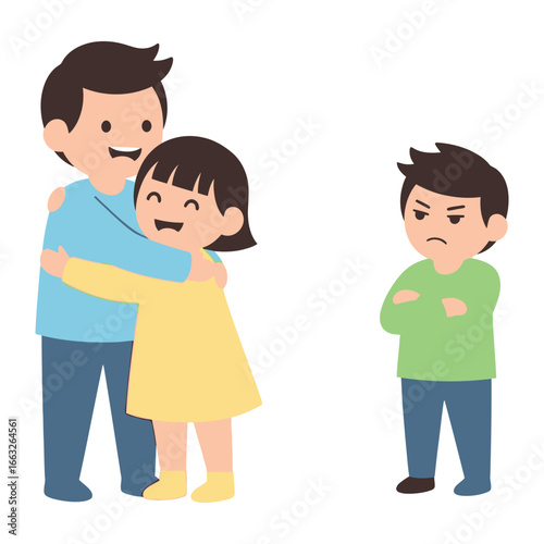 Unrequited Longing: A heart-tugging scene captures a child's poignant emotion of exclusion as they witness a tender moment of familial closeness, yearning for the same display of affection.