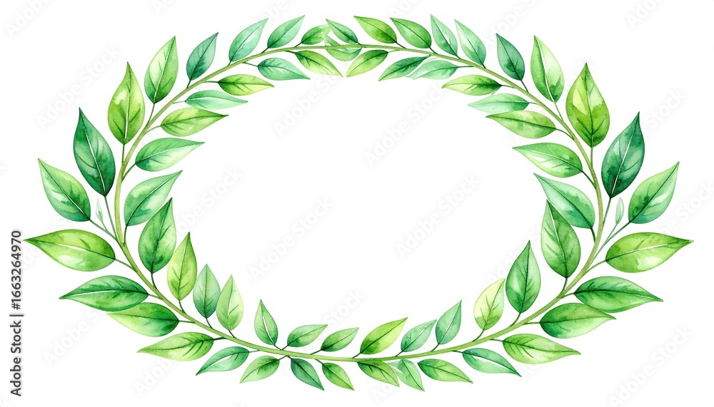 Obraz premium Watercolor green leaves wreath