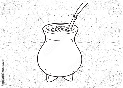 Intricate yerba mate illustration against a detailed mandala bac
