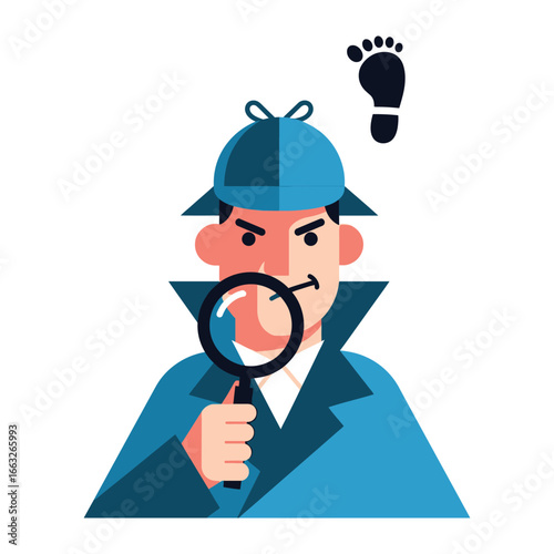 Detective's Pursuit: A determined detective, clad in a classic coat and hat, meticulously examines a clue with a magnifying glass, symbolizing the essence of investigation and attention to detail.
