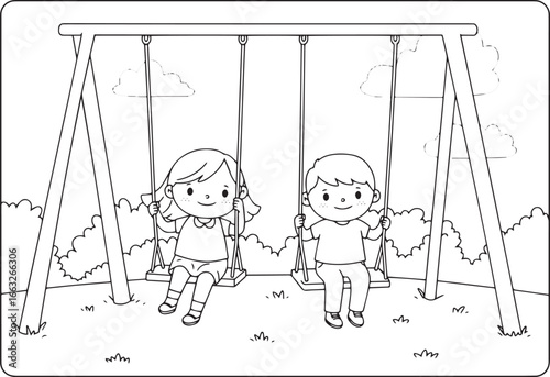 Children's joy: A delightful black and white line drawing of kid