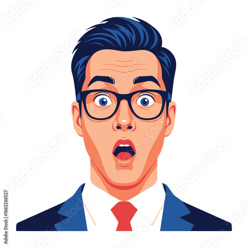 Shocked Expression: A stunning illustration of a man, his wide eyes and open mouth conveying a look of astonishment. Perfect for concepts like shock, surprise, or disbelief. 