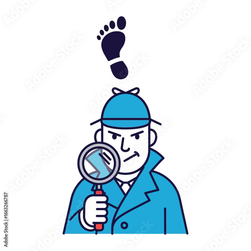 Detective's Pursuit: An illustration of a detective in classic attire, intently examining evidence with a magnifying glass, a crucial step in unraveling the mysteries of investigation. 