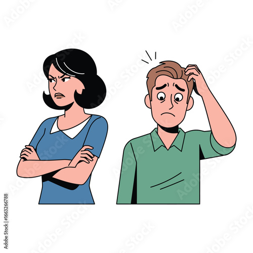 Discord: A graphic illustration vividly portrays a couple ensnared in a moment of discontent and confusion, capturing the essence of relationship troubles.