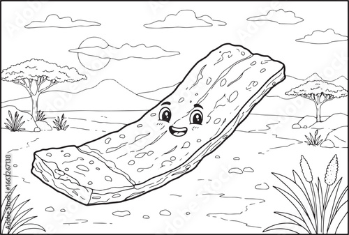 Whimsical biltong character enjoying a safari in a stylized Afri