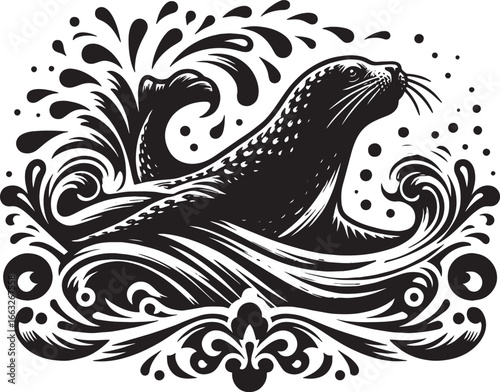 Illustration of a Man Practicing Yoga Poses Within an Ornamental Floral Frame Design