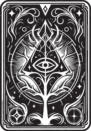 Mystical Eye of Providence: Intricate Black and White Illustration of Occult Symbolism