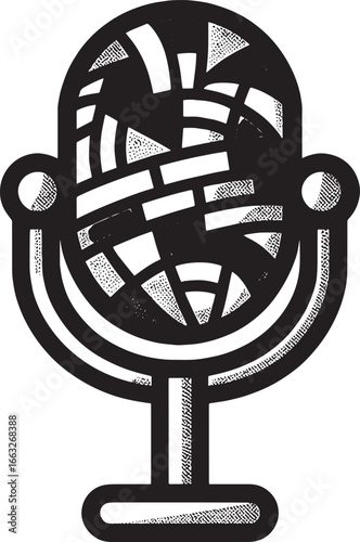 A stylized black and white microphone illustration symbolizing communication and broadcasting