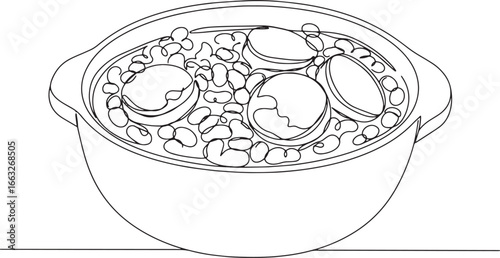 Minimalist line art illustration of brazilian feijoada in a trad