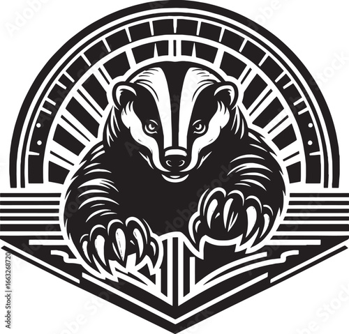 Striking Black and White Badger Logo Design with Geometric Elements for Branding Purposes