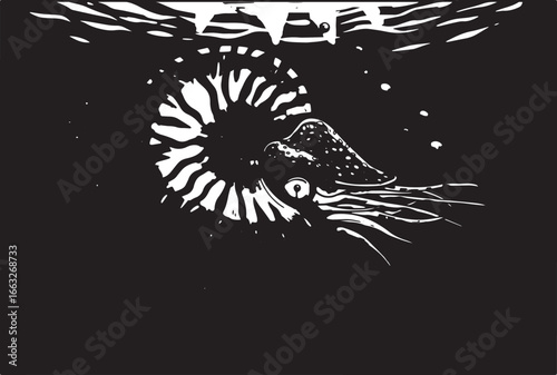 Nautilus exploration in the ocean depths with colorful coral ree