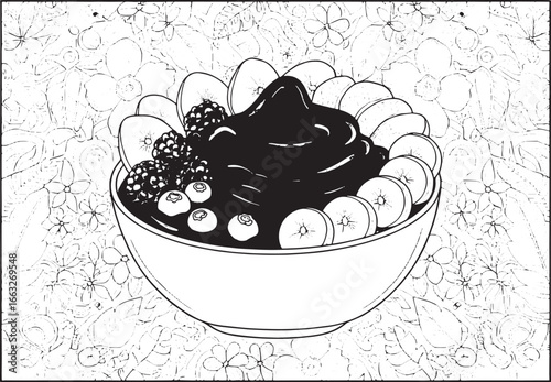 Delightful acai bowl illustration with fresh berries and banana