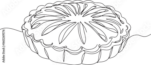 Elegant continuous line drawing of a delectable galette or pie i