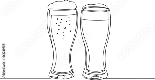Minimalist line art illustration showcasing two glasses of beer