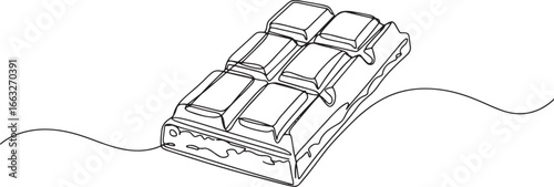Minimalist Line Art Depiction of a Chocolate Bar Indulging in Sw