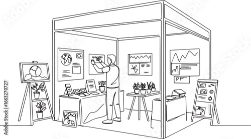 Man setting up an environmentally conscious booth for a trade sh