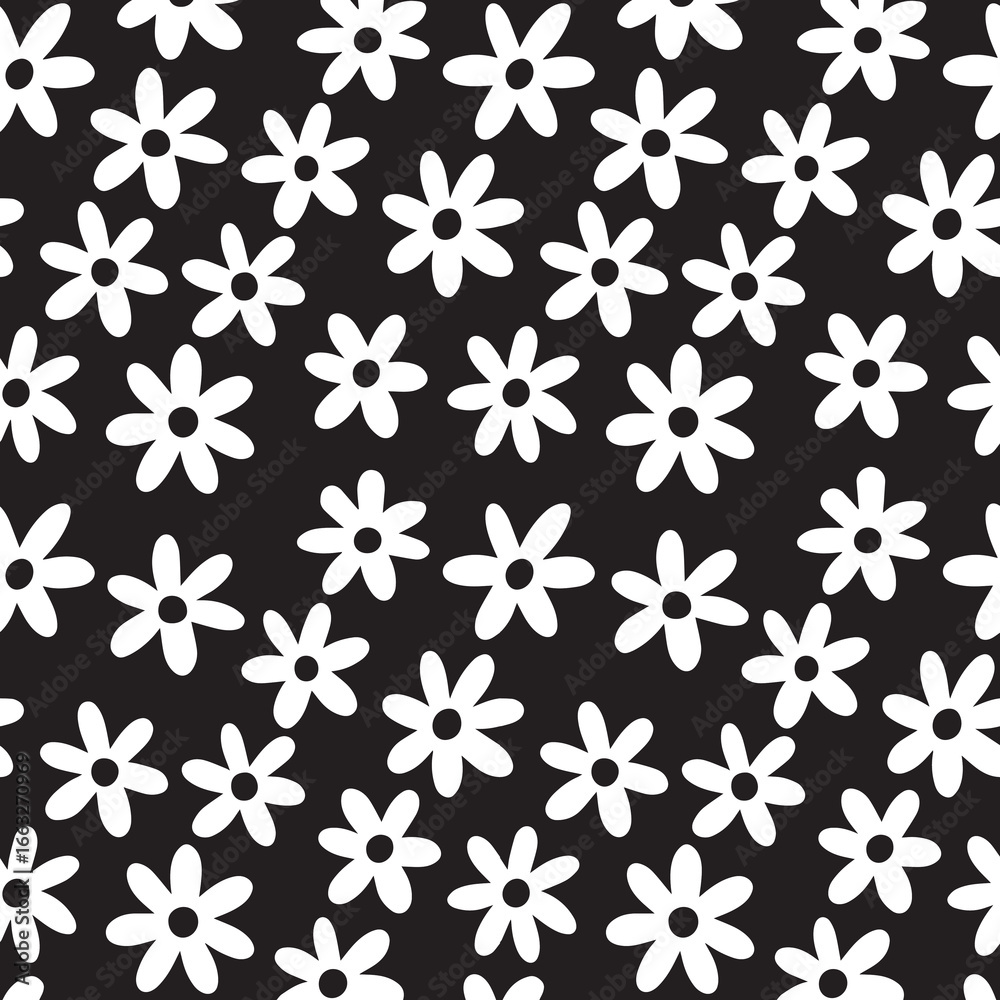 Fototapeta premium Seamless ornamental vector pattern in black and white with floral and swirl shapes. Decorative geometric background for graphic design and digital use.