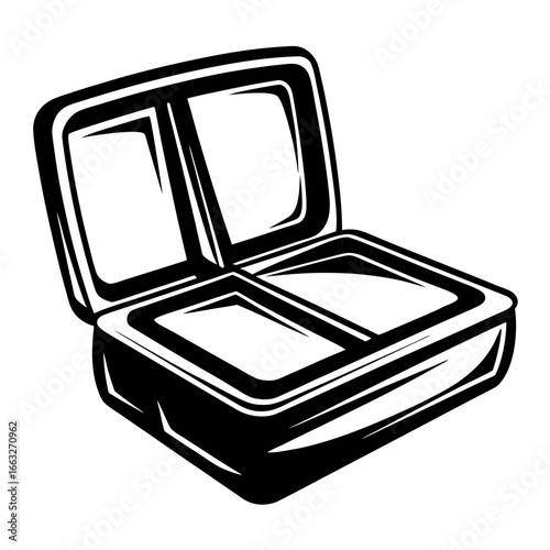 Monochrome Illustration of an Open Bento Box with Two Compartments