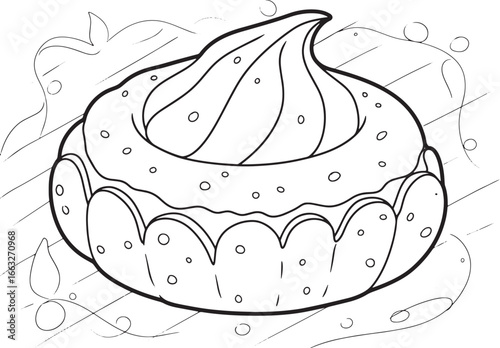 Delightful cake illustration with swirls and dots, ready for col