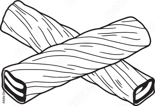 Stylized monochrome drawing featuring two pieces of licorice can