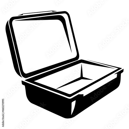 Vector graphic of a black and white takeout food container illustration