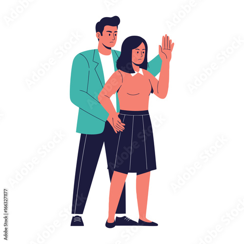 Stopping the Unwanted: An illustration that encapsulates a somber moment. A person attempts to impede unwarranted advances.