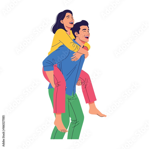 Joyride: A couple shares a moment of pure happiness, with one giving the other a piggyback ride, showcasing the essence of love and togetherness. 